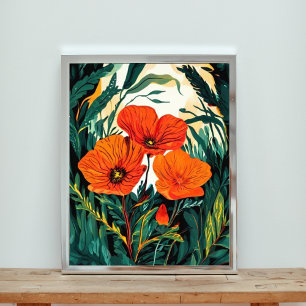 Sunlit Glade with Orange Flowers Photo Print