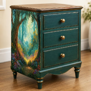 Sunlit Gnarled Bark Misty Teal Forest Decoupage Tissue Paper