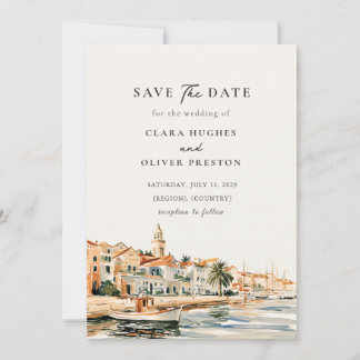 Sunlit Gold Mediterranean Dalmatian Coast Wedding Save The Date