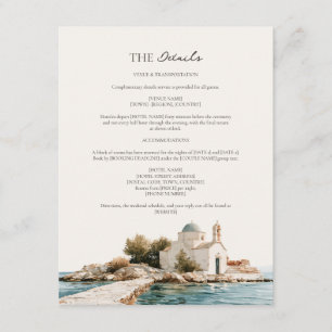 Sunlit Greek Island Chapel Coast Wedding Details Enclosure Card