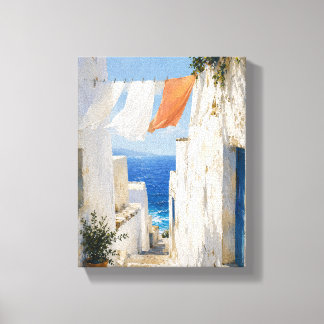 Sunlit Laundry over the Sea Mediterranean Coastal Canvas Print