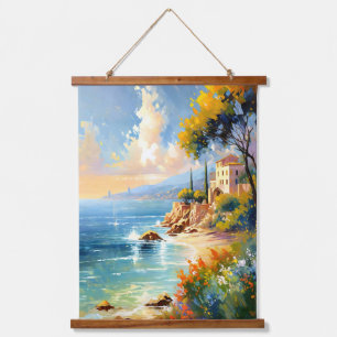 Sunlit Mediterranean Coast Impressionist Art Hanging Tapestry
