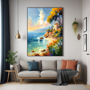 Sunlit Mediterranean Coast Impressionist Art Poster