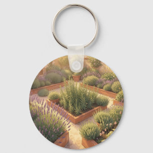 Sunlit Mediterranean Herb Garden Lavender Rosemary Keychain