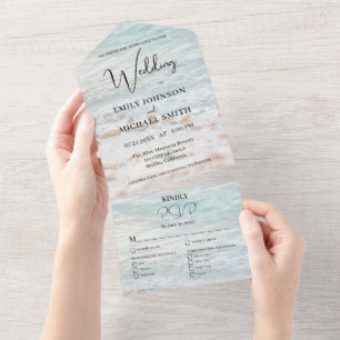 Sunlit Ocean Shore Wedding All In One Invitation