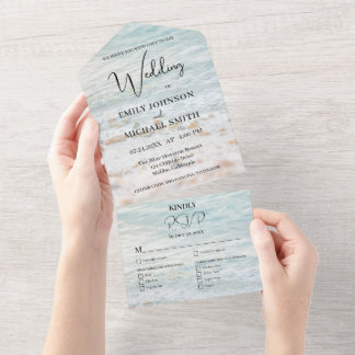 Sunlit Ocean Shore Wedding All In One Invitation