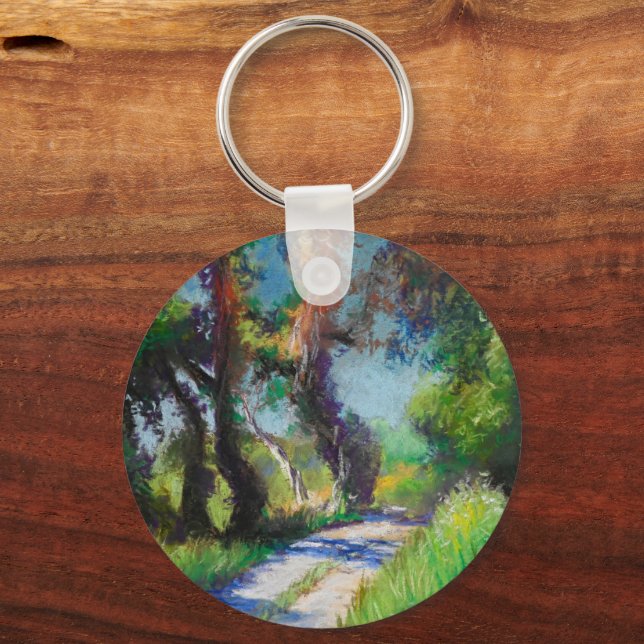 Sunlit Olive Grove Pastel Landscape Keychain (Front)