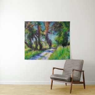 Sunlit Olive Grove Pastel Landscape Tapestry