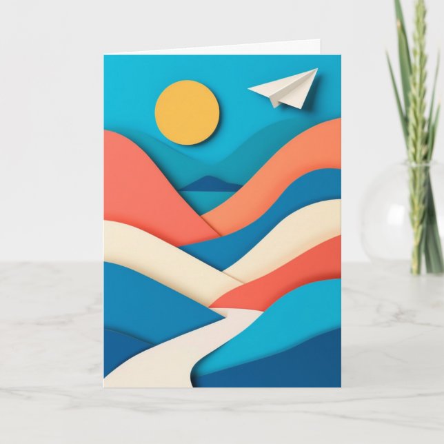 Sunlit Paper Airplane Journey Card (Front)