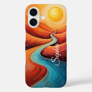 Sunlit Path – Abstract Winding River Art Print iPhone 16 Case