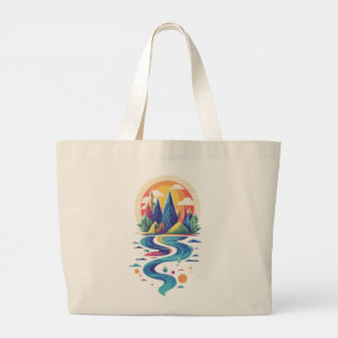Sunlit Peaks and Flowing River Large Tote Bag