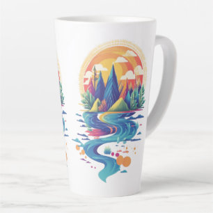 Sunlit Peaks and Flowing River Latte Mug