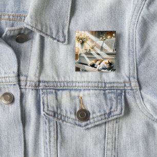 Sunlit Piano Cat Cottagecore Dream 2 Inch Square Button