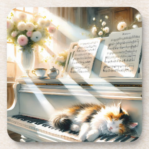 Sunlit Piano Cat Cottagecore Dream Coaster