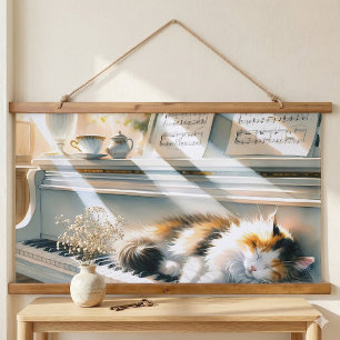 Sunlit Piano Cat Cottagecore Dream Hanging Tapestry