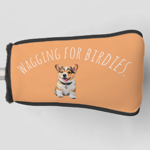 Sunlit Pumpkin-Toned Corgi 'Wagging for Birdies'  Golf Head Cover
