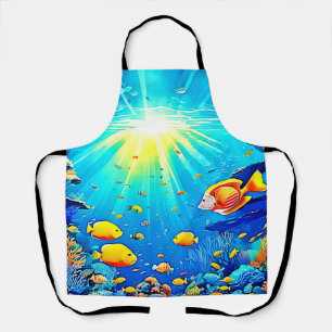 Sunlit Reef Life Glow Art Apron