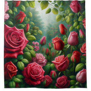 “Sunlit Rose Garden: Dew-Kissed Blooms"