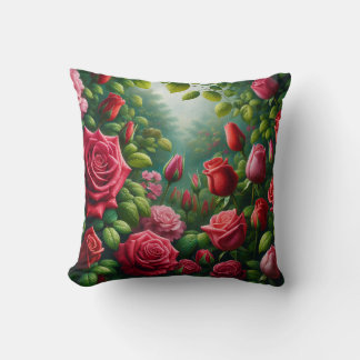 “Sunlit Rose Garden: Dew-Kissed Blooms" Throw Pillow