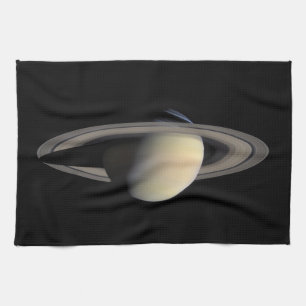 Sunlit Saturn Gas Giant Planet by Cassini Kitchen Towel
