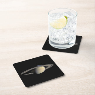 Sunlit Saturn Gas Giant Planet by Cassini Square Paper Coaster