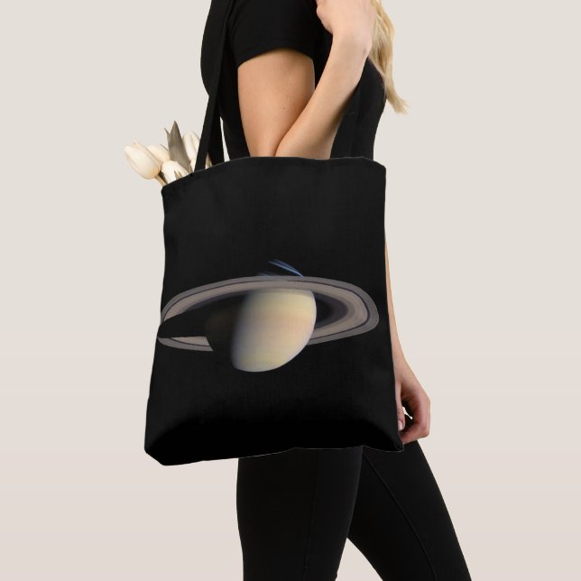 Sunlit Saturn Gas Giant Planet by Cassini Tote Bag (Close Up)