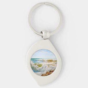Sunlit Sea with Crashing Waves Keychain