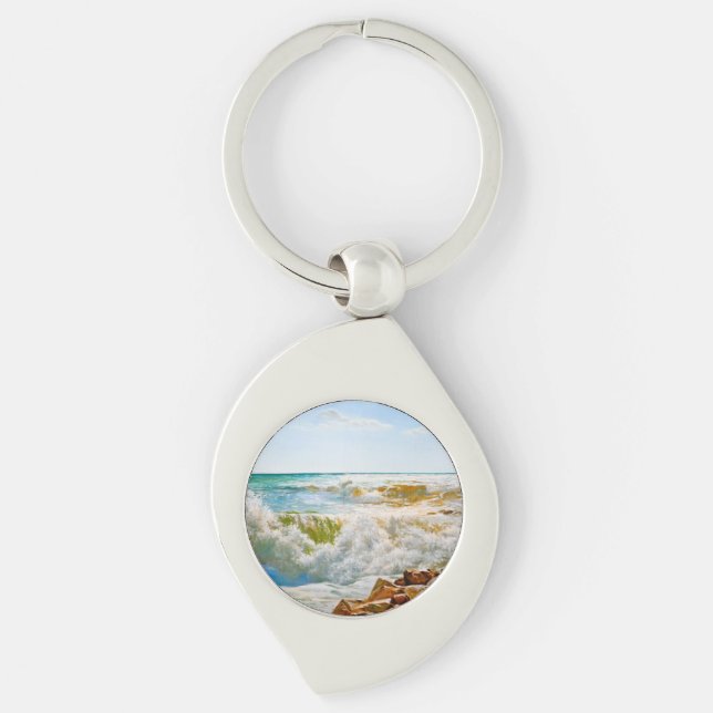 Sunlit Sea with Crashing Waves Keychain (Front)