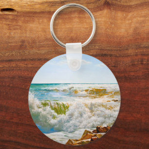Sunlit Sea with Crashing Waves Keychain