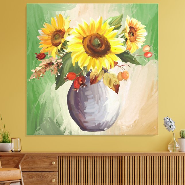 Sunlit Serenity: Sunflowers in Bloom Canvas Print (Insitu(LivingRoom))