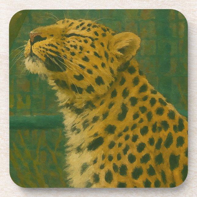Sunlit Silence – Resting Leopard in Forest Light Coaster (Front)