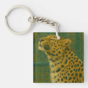 Sunlit Silence – Resting Leopard in Forest Light Keychain