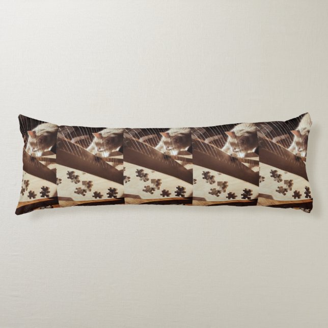 Sunlit Strings — Cat & Harp Serenity Body Pillow (Front)