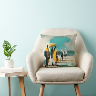 Sunlit Stroll – Abstract Figures In Open Light Throw Pillow