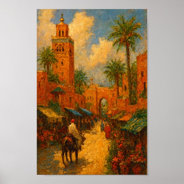 Sunlit Stroll Through Marrakech Marocco Vintage Poster (Front)