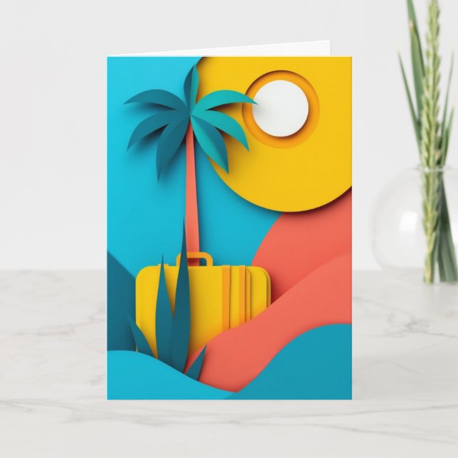 Sunlit Suitcase Palm Tree Card (Front)