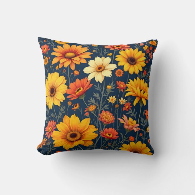 Sunlit Summer Flower Pattern.Modern Outdoor Throw Pillow (Front)