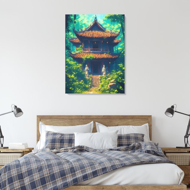 Sunlit Thai House in Lush Jungle Canvas Print (Insitu(Bedroom))