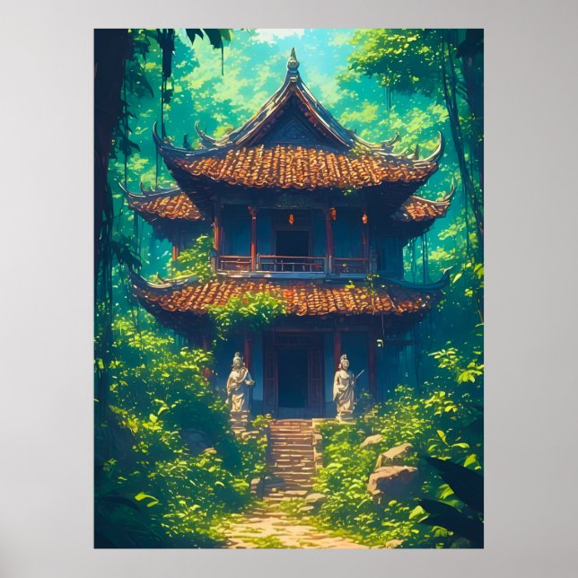 Sunlit Thai House in Lush Jungle Poster (Front)