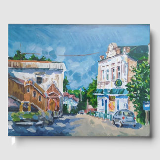 Sunlit Town Street Impressionist Guest Book | Scen