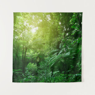 Sunlit tree canopy in tropical jungle  tapestry