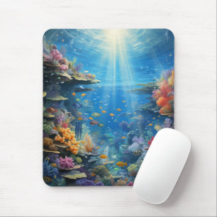 Sunlit Tropical Underwater Coral Reef Mouse Pad