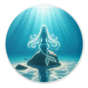 Sunlit, underwater mermaid ceramic knob