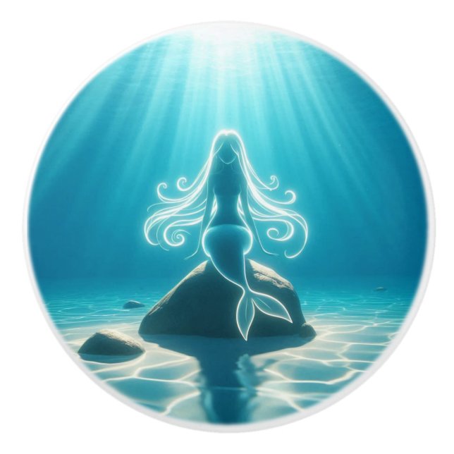 Sunlit, underwater mermaid ceramic knob (Front)