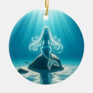 Sunlit, underwater mermaid ceramic ornament