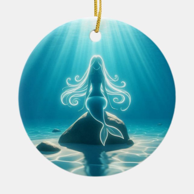 Sunlit, underwater mermaid ceramic ornament (Front)