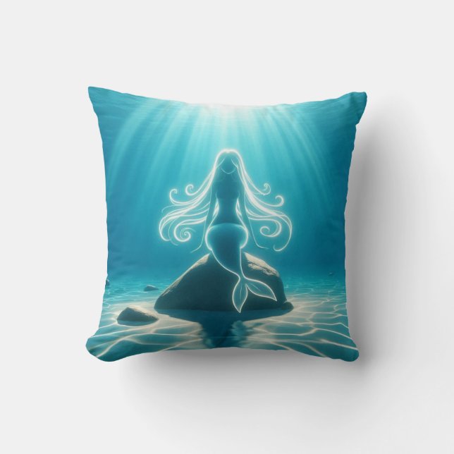 Sunlit, underwater mermaid throw pillow (Front)