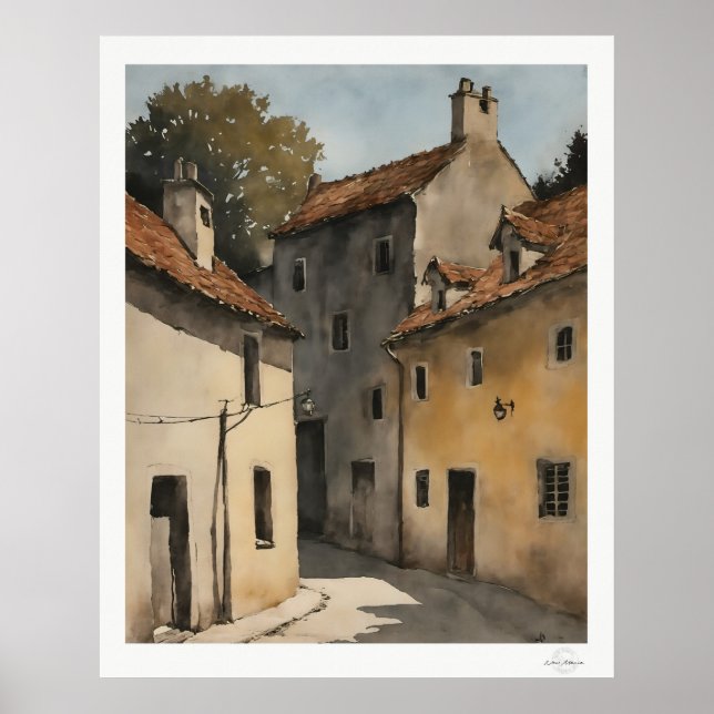 Sunlit Village Street Poster (Front)
