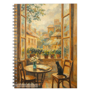 Sunlit Window Cat & Cozy Cityscape Notebook