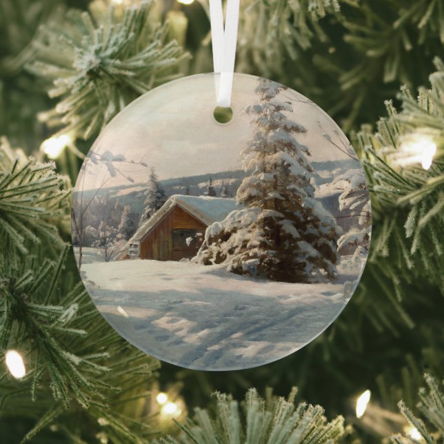 Sunlit winter landscape by Peder Mork Monsted  Glass Ornament (Insitu)